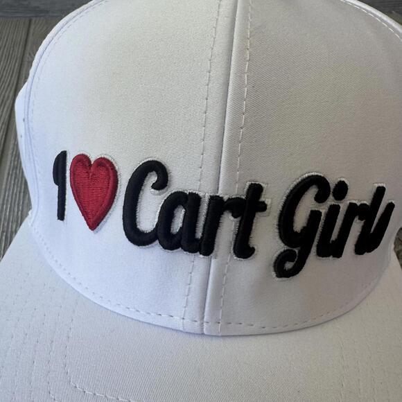 I Love Cart Girls Embroidered White Cap Bogey Bros Technical Golf Hat White - Picture 2 of 8